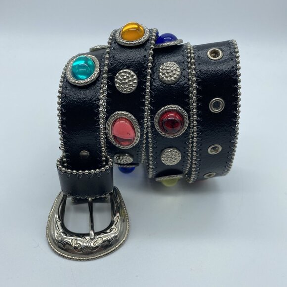 Unbranded Jeweled Genuine Leather Belt Women\'s Size M/L 32 Black main image 13